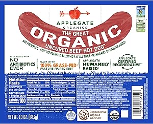 Applegate, Organic Uncured Beef Hot Dogs, 10 OZ