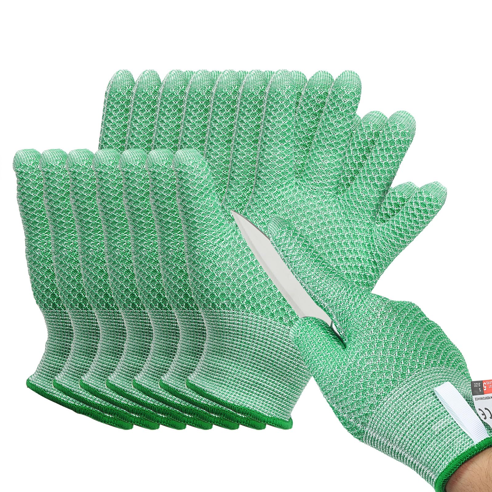 PATIKIL Cut Resistant Gloves, 4 Pair Level 5 Protection Cutting Gloves Anti Cut Kitchen Work Glove for Mandolin Slicing Oyster Shucking Whittling Wood Carving, Green, Large