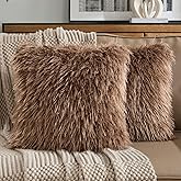 FUTEI Dark Brown Decorative Throw Pillow Covers 18x18 Inch Set of 2,Soft Faux Fine Wool Textured Cushion Case,Luxury Home Decor for Couch Bed Living Room