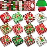 Blulu 48 Set Christmas Bakery Boxes Bulk 5x5x3 Inch with Christmas Tree Tags and Rope Clear PVC Window Christmas Cupcake Boxes Containers for Christmas Cookie Goodie Candy Package Party Treat Gift