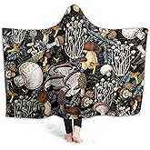 Nagasena Mushrooms Hooded Blanket Gift for Girls Boys- Dark Wild Forest Mushrooms Wearable Blanket Warm Throws Cozy, Cute Unisex Snuggle Wrap for Adults & Kids -Kid (50X40 in)
