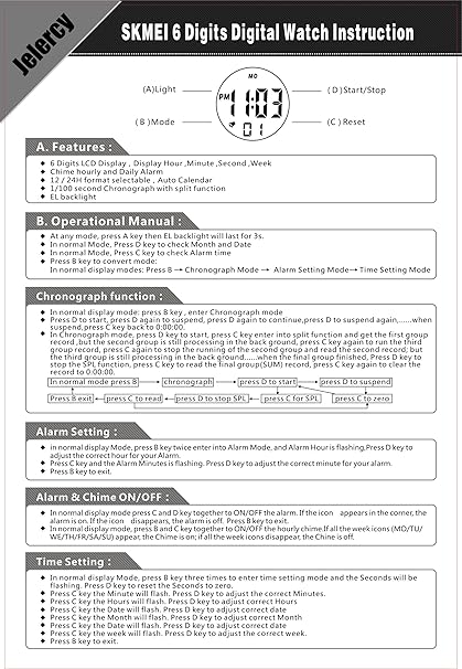 skmei 6 digits digital watch instructions