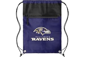 FOCO NFL Officially Licensed Unisex Team Color Football Primary Logo Wordmark Drawstring Backpack With Zippered Pocket - Baltimore Ravens