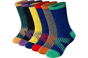WEVIAS Kids Merino Wool Hiking Socks Boys Thermal Winter Cozy Boot Warm Cushion Socks 6 Pairs