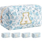 HBselect Personalized Makeup Bag for Women Initial Quilted Toiletry Bag | Cute Travel Makeup Bag Organizer Teen Girl Gifts Trendy Stuff, Makeup Pouch for Skincare, Brushes &amp; Travel Essentials