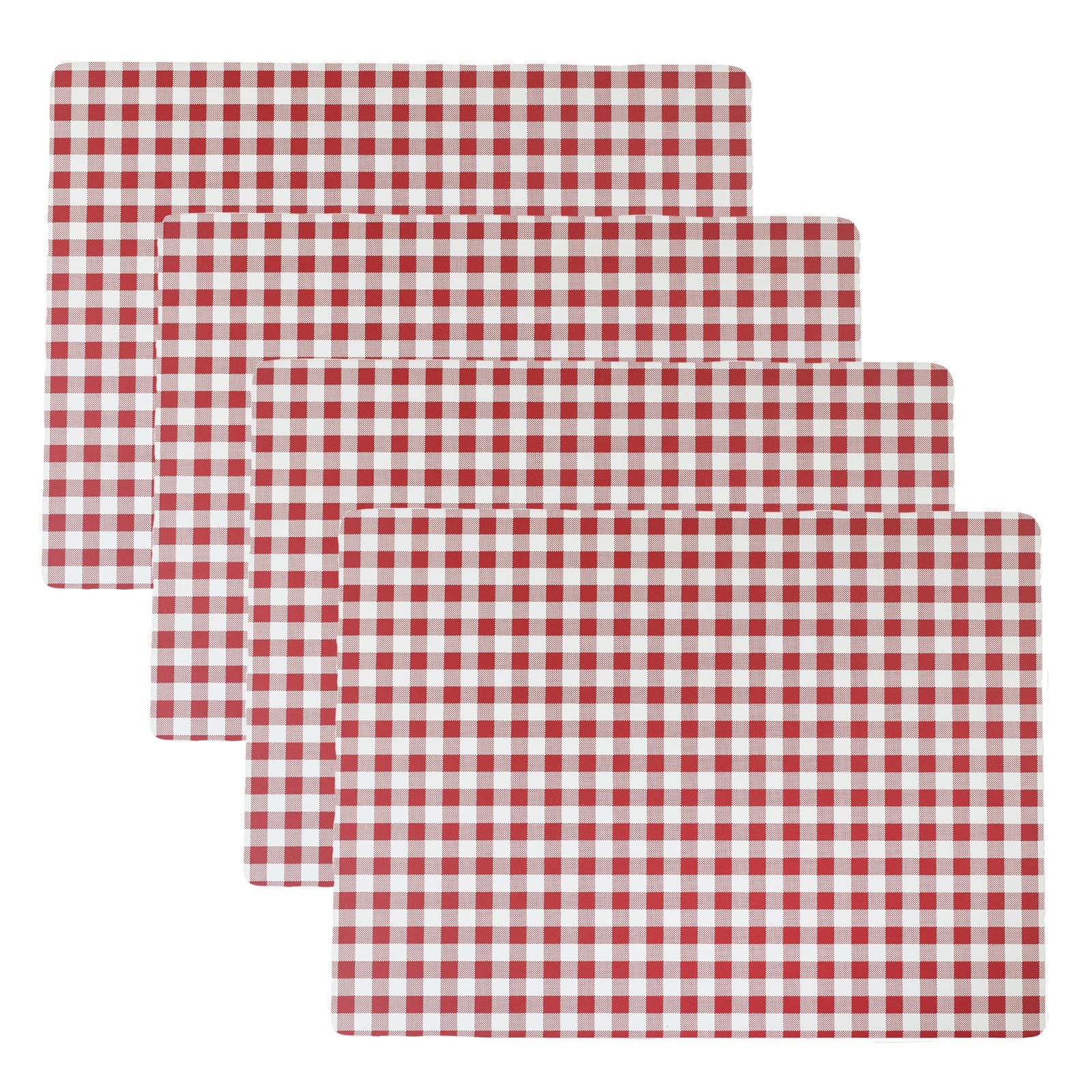 Benson Mills Cork Placemats Set of 4, Thick Cork Place Mats for Kitchen and Dining Tables, Easy Clean Table Mats (12" x 16" Rectangular Set of 4, Gingham Check Red)