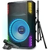 Gemini Sound GSP-L5500PK 15" 2200W Bluetooth PA Speaker with Microphone, Stand, TWS Pairing, LED Party Lights, 3-Channel Mixe