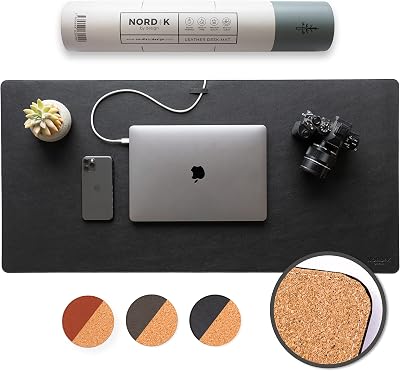 Nordik By Design Nordik Cork Leather Desk Mat 89x43 cm Pebble Black