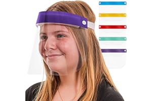 TCP Global Salon World Safety Kids Face Shields (Pack of 5) - 5 Colors, 1 Each - Clear Protective Children's Full Face Shields to Protect Eyes, Nose, Mouth - Anti-Fog PET Plastic, Elastic Headband