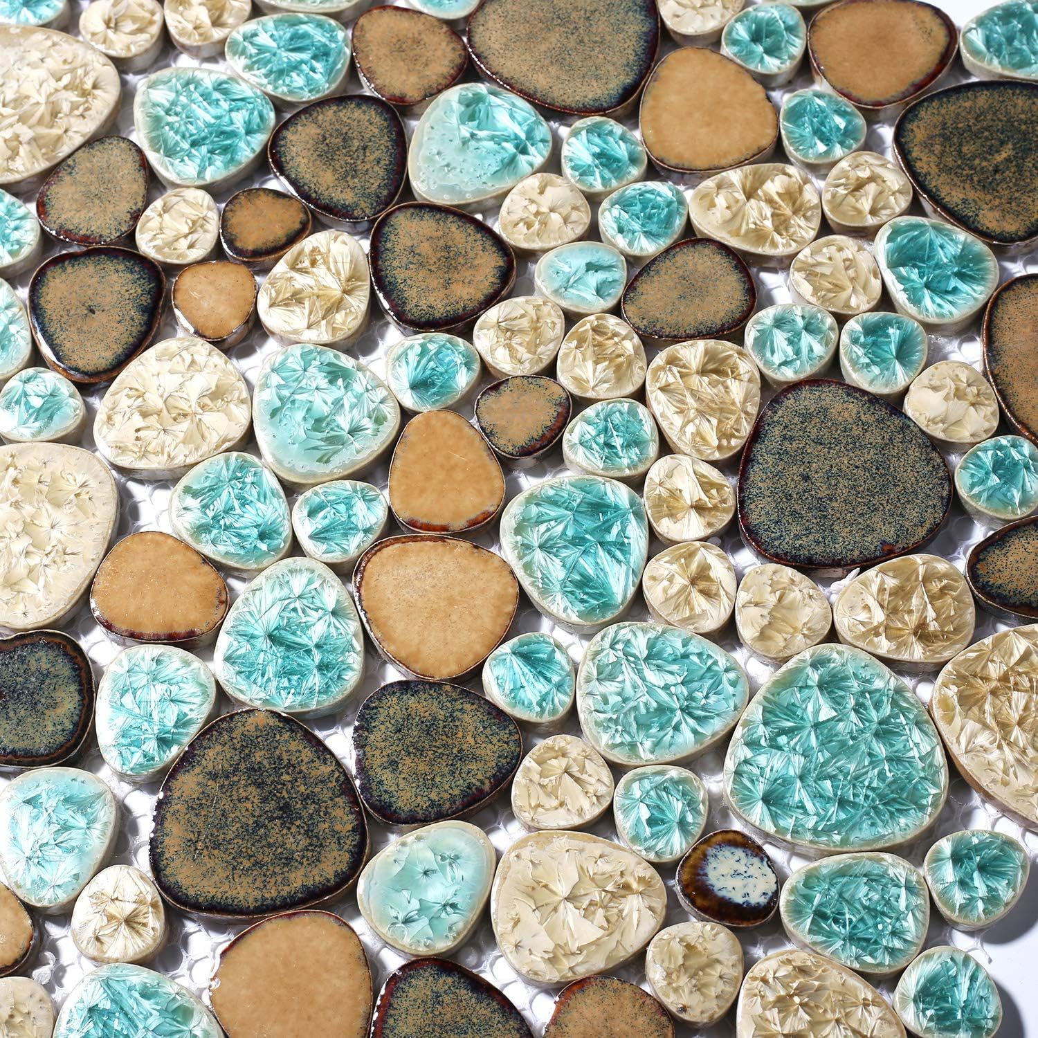 Pebble Porcelain Tile Fambe Turquoise Green Beige Shower Floor