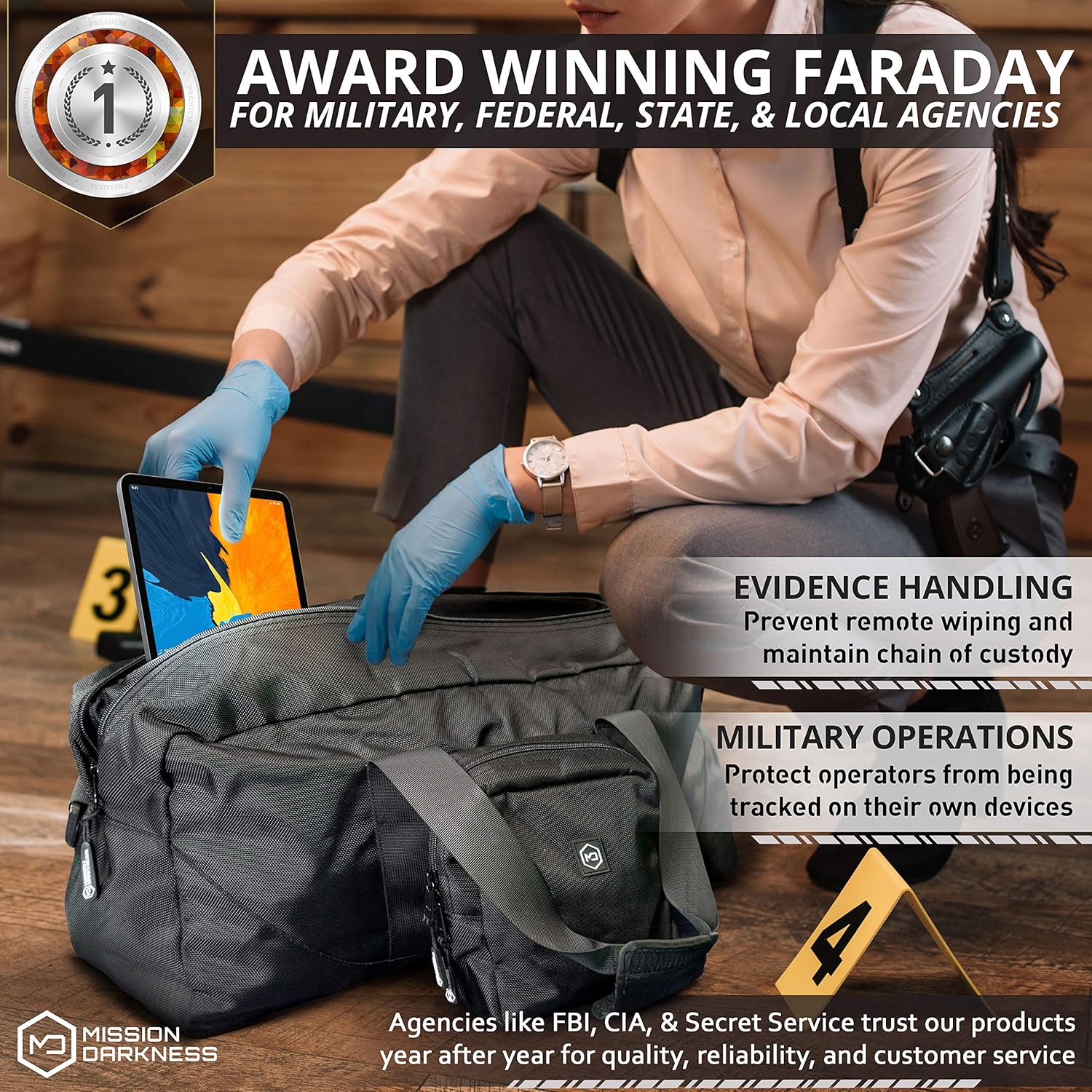 | Mission Darkness X2 Faraday Duffel Bag + Detachable MOLLE Faraday Pouch // RF Shielding for Large Electronics & Mobile Devices // Used for Law Enforcement & Military Forensics + Data Privacy | Travel Duffels
