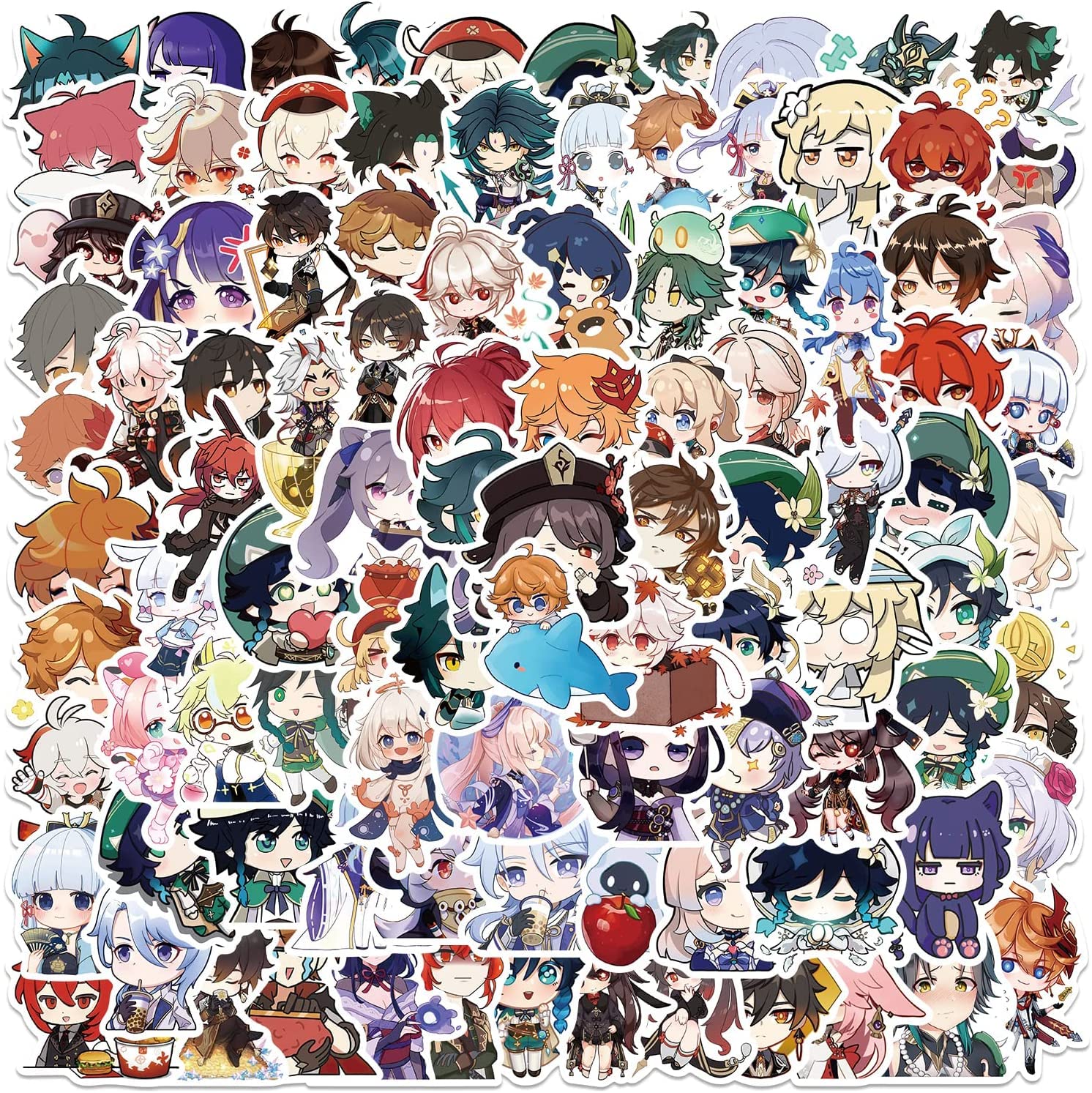 Genshin Cartoon Stickers 100pcs,Aesthetic Decoration Vinyl Stickers for Scrapbook,Laptop,Kid,Teen,Girl