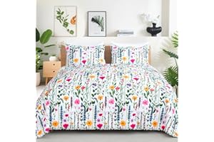 ROMROL Quilt Set Queen Size Floral Quilt Bedding Set 3 Pieces Quilted Bedspread Lightweight Coverlet Set Garden Patchwork Style Soft Reversible Quilted Sets with 2 Pillow Shams for All Season