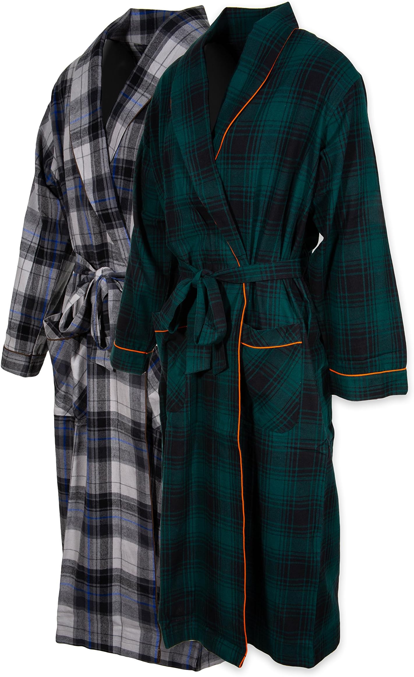 Andrew Scott Mens 2 Pack Long Sleep -Sauna Robe / 100% Cotton Flannel Brush Warm Bathrobe