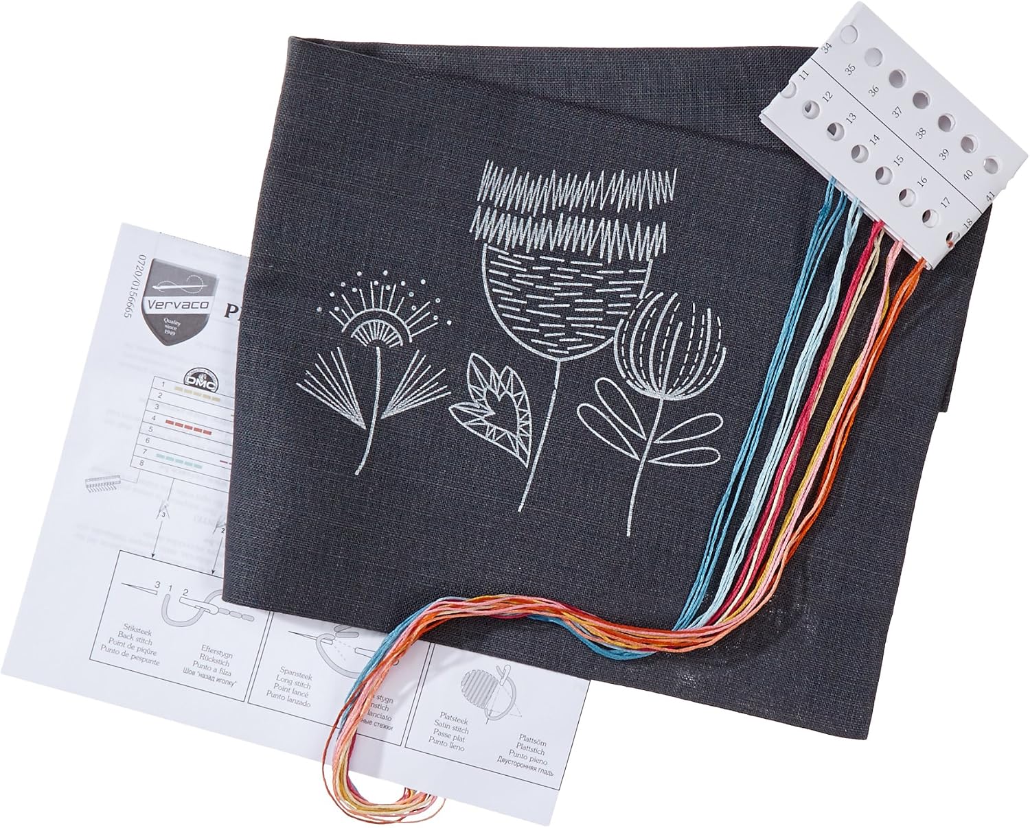 Vervaco Embroidery Kit: Cushion: Stylised Flowers, Acrylic, NA, 50 x 30cm, N\a - Image 4