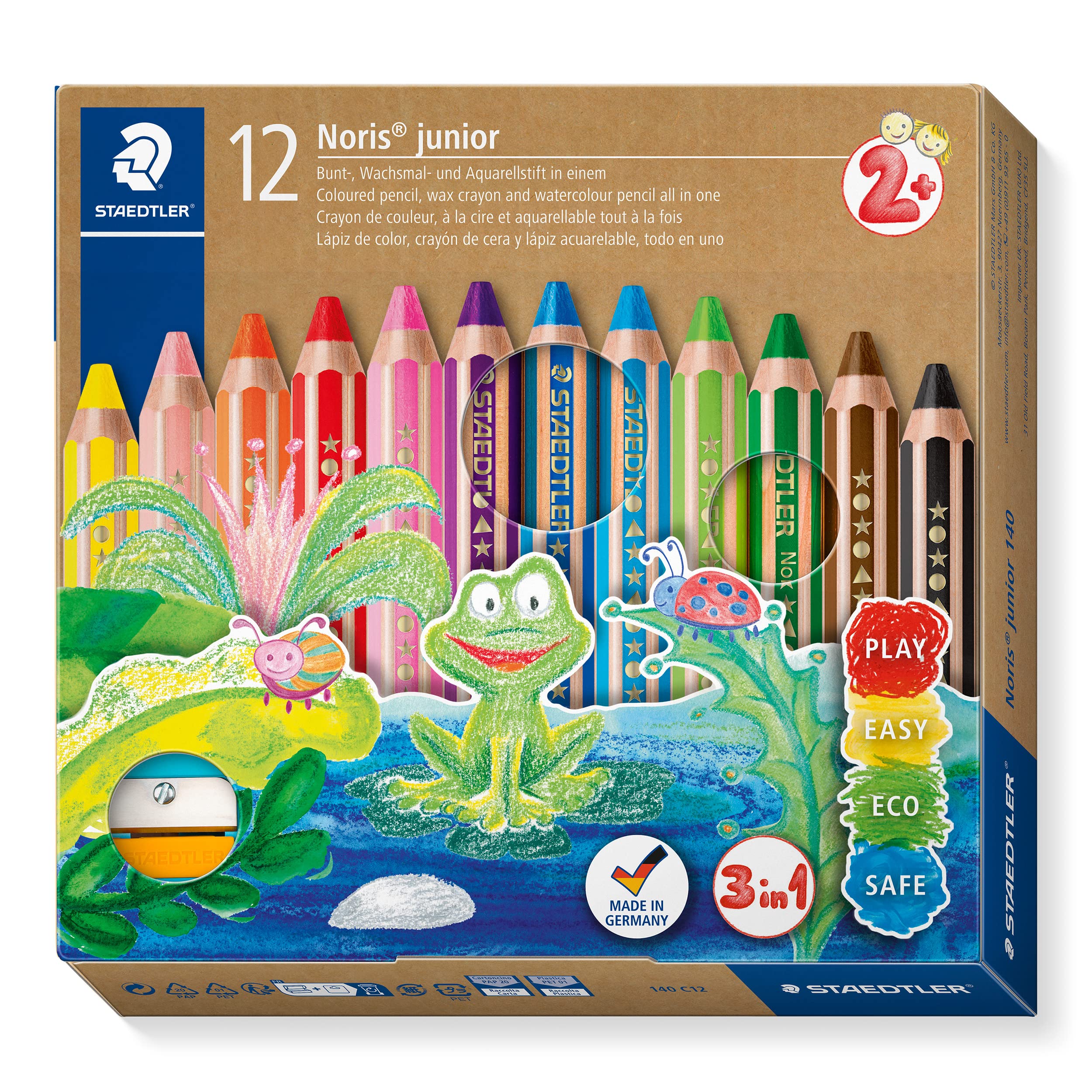STAEDTLER 140 C12 Staedtler Noris Junior 3-In-1 Colouring Pencil - Assorted Colours (Pack of 12 + Sharpener)