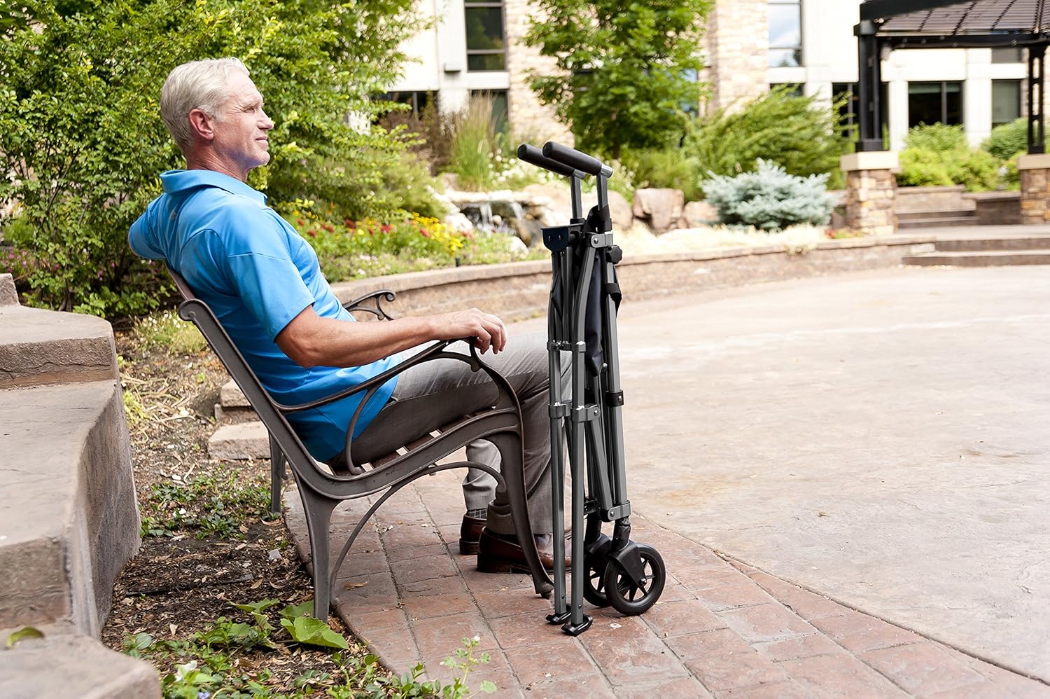 Stander EZ Fold-N-Go Walker, Lightweight Folding 2 Wheel Rolling Walker for Seniors with Swivel Wheels, Black Walnut: Health & Personal Care