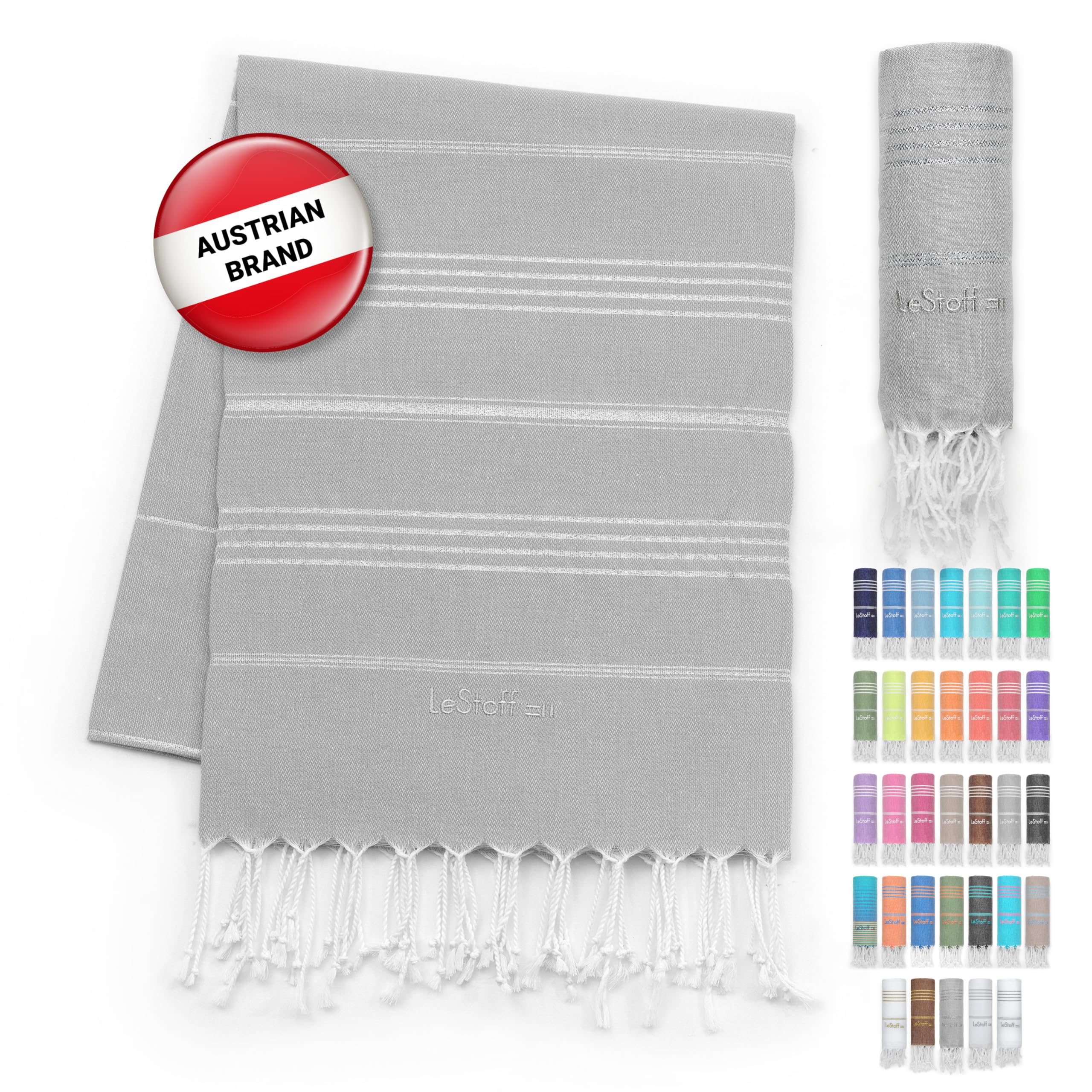 LeStoff Turkish Hammam Towel – 100% organic cotton, 95 x 180 cm, Pre-washed, Absorbent, Quick-drying, Lightweight, Turkish Towel, Hammam Beach Towel, Gym Towel, Beach Throw, Sauna Towel (Gray-Silver)