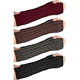 Geyoga 4 Pairs Arm Warmers for Women Winter Long Fingerless Gloves Knit Arm Sleeves with Thumb Hole for Women Adult