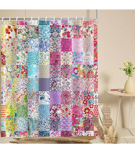 Tenda Da Doccia Bohémien Lofaris - Patchwork Floreale Vintage, 182x182 Cm, Tessuto Impermeabile In Poliestere, Con 12 Ganci, Per Bagno, Divisorio O Decorazione