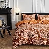 Simple&Opulence Boho Cooling Duvet Cover Set King Size, 3Pcs 100% Viscose from Bamboo Aztec Luxury Retro Geometric Pattern Comforter Cover Set, Soft Breathable Bedding for Hot Sleepers(Rust)