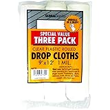 Premier 9' x 12' 1 MIL Clear Plastic Drop Cloth Rolled, 3 Pack, 69730