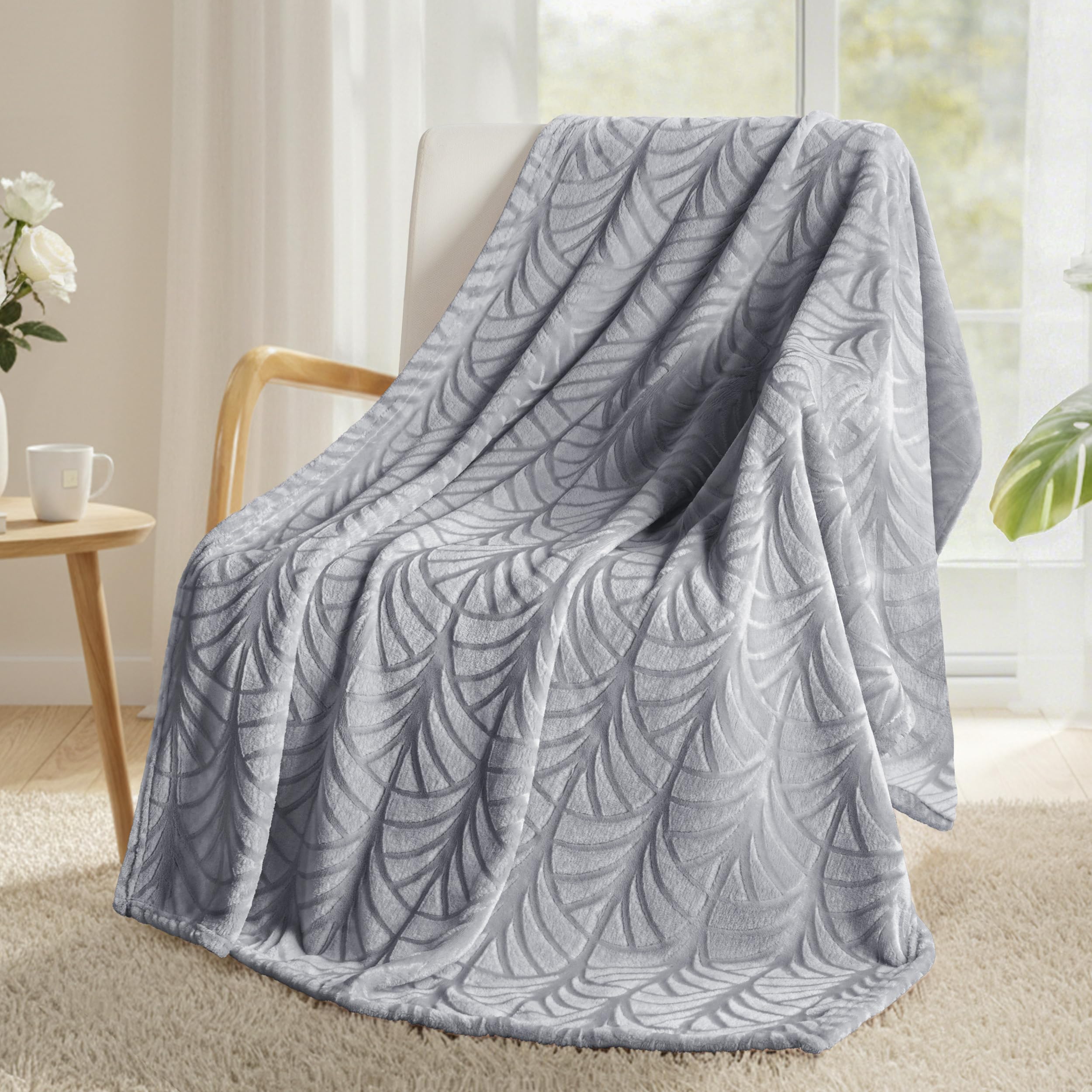 Whale Flotilla Flannel Fleece Throw Blanket for Sofa, 130x150 CM Soft Fluffy Velvet Sofa Blanket with Decorative Vintage Pattern for All Season, Warm and Lightweight, Silver Grey — image 1