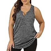 FOREYOND Women' s Plus Size Tank Tops Workout Loose Fit Athletic Tops V Neck Racerback Yoga Gym Shirts Casual Summer