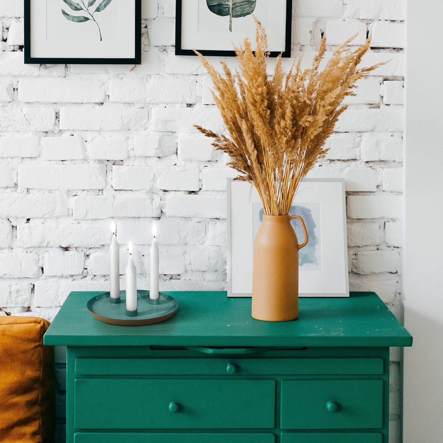 Allegorie Candle Holders for Dining Table Centrepieces | 3 Candle, Turquoise and Gold Candleholder | Create Boho Scandinavian Decor with a Candle Plate, Stand and Tray | Metal Candlestick Holder: Home & Kitchen