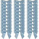 AIMUDI Dusty Blue Satin Ribbon Bows 3.5" Pre-Tied Twist Tie Bows for Treat Bags Gift Wrapping Cake Pop Goodie Bags Party Wedding Baby Shower Favor - 50 PCs