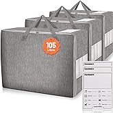 Karceyworth 3 Pack 105L Comforter Storage Bags, Extra Large Bedding Storage Bags with Card and Clear Window, Reinforced Handles & Zippers, Foldable Closet Organizers for Blanket Pillow Clothes