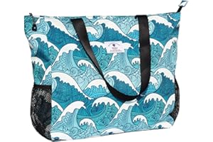 ESVAN LARGE BEACH BAG Water Resistant Lightweight 20 inch Women Oversize Tote Bag for Gym Beach Travel Pool Yoga Nurse, Wave,