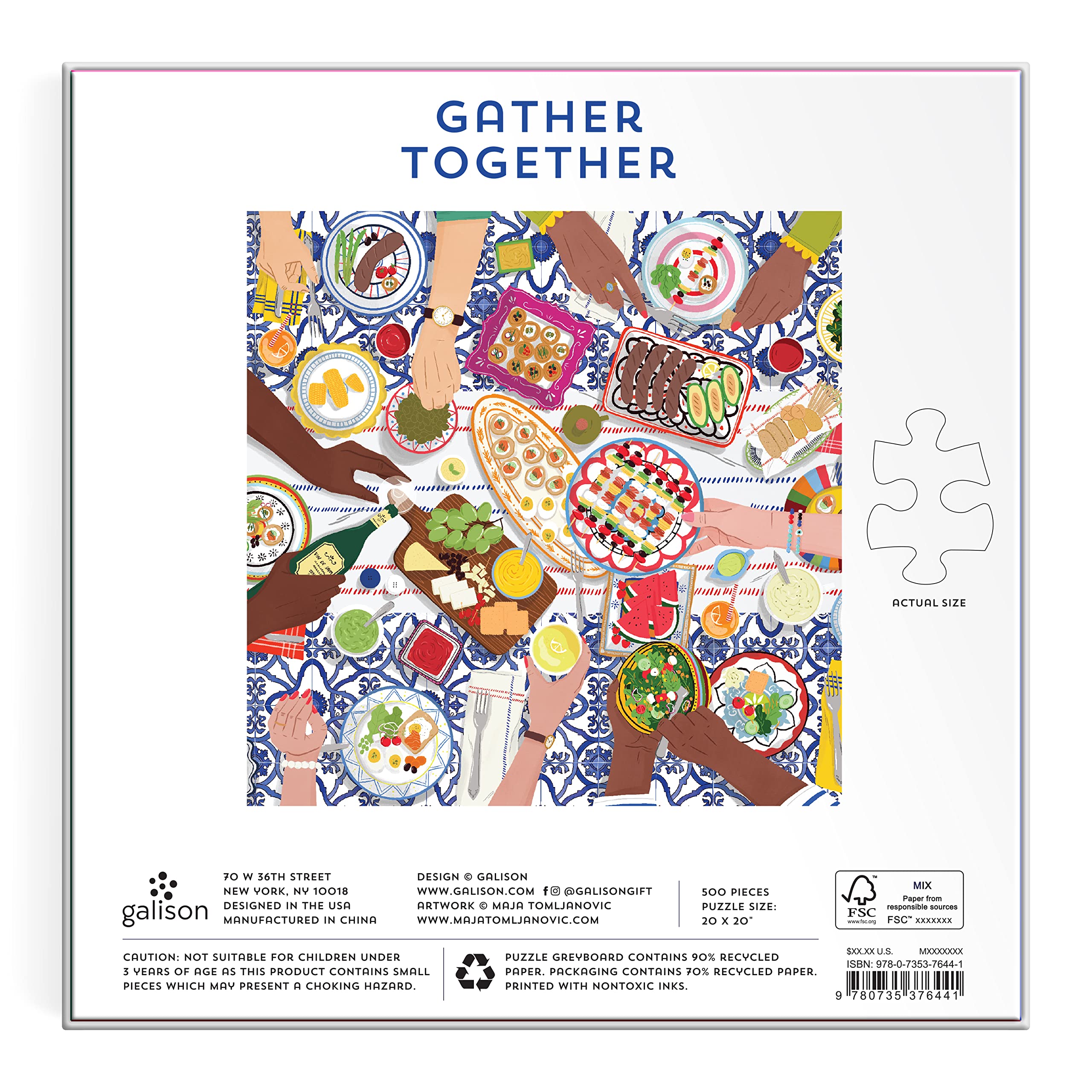 Galison Gather Together – 500 Piece Puzzle Fun and Challenging Activity with Bright and Bold Artwork of Mediterranean Vignette of Friends and Family for Adults and Families