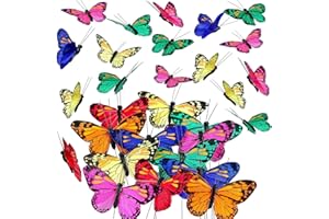 Ysleen 12 Set Monarch Butterfly Crafts Decoration Feather Butterflies Picks for Arrangements Garland Spring Floral Flower Stick Wire Artificial Fake DIY Art Crafts Supplies(4 x 2.4 Inch,Bright Color)
