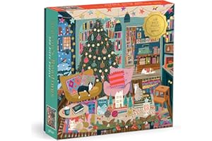 Galison Season's Reading – 500 Piece Foil Jigsaw Puzzle Featuring Beautiful Artwork of A Cozy Christmas Bookshop Scene with Gold Foil Accents