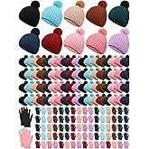 JaGely 160 Pcs Kids Beanie Hats and Gloves Winter Bulk, Warm Knitted Kids Hat Full Fingers Gloves for Boy Girl Charity Gifts