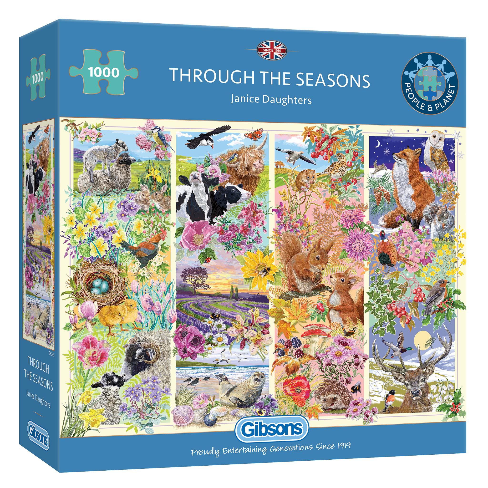 Gibsons Through the Seasons 1000 Piece Jigsaw Puzzle for Adults – Nature and Wildlife Artwork by Janice Daughters – British Countryside Through Spring to Winter – Premium Sustainable Puzzle Made in UK — image 1