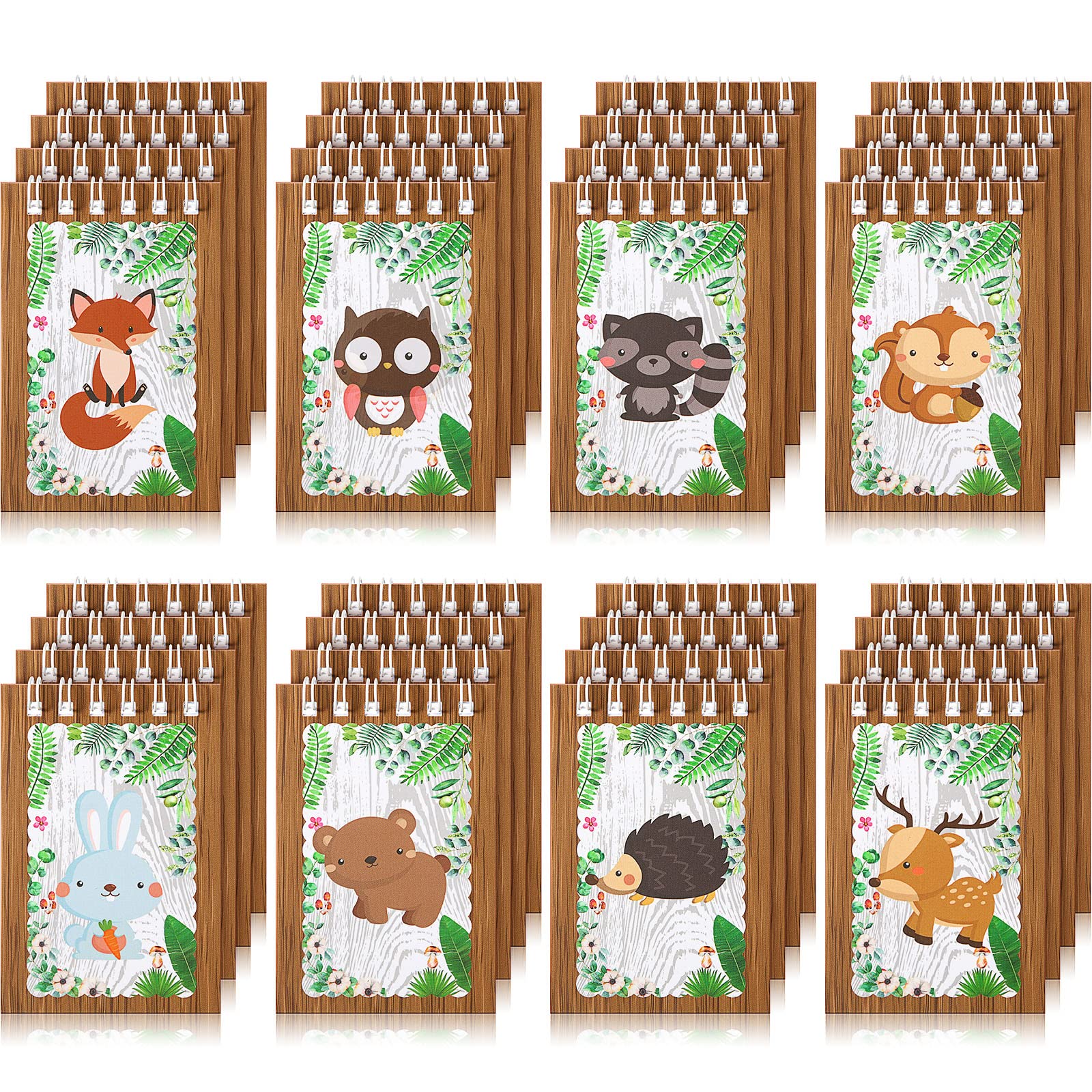 Clabby 32 Pieces Mini Notebooks for Kids Woodland Party Favors, Woodland Animal Mini Notepads Forest Animals Spiral Notebook Owl Raccoon Squirrel Rabbit Decor for Kids Classroom (Cute Style)