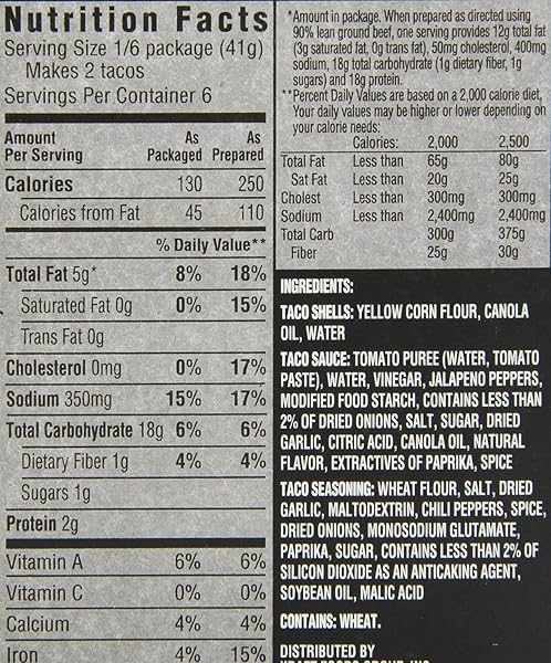 TACO BELL CRUNCHY TACO DINNER KIT, 8.85 OUNCE — 12 PER CASE.