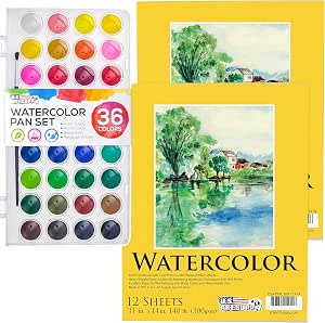 Amazon.com: U.s. Art Supply 36 Color Watercolor Artist Paint Set With Plastic Palette Lid Case And Paintbrush Bundled With 2 Pack Of 11" X 14" Premium Heavy-Weight Watercolor Painting Paper Pad :