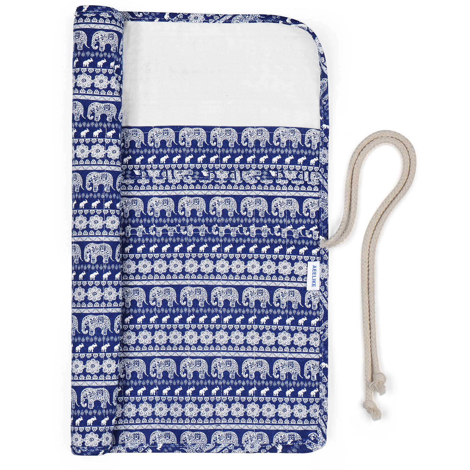 Aeelike Knitting Needle Roll Up Case Empty, Knitting Needle Case for 14inch Long Straight Knitting Pins, Knitting Needles Organiser Roll Wrap Storage Bag With 20 Slots and Twine Lacing