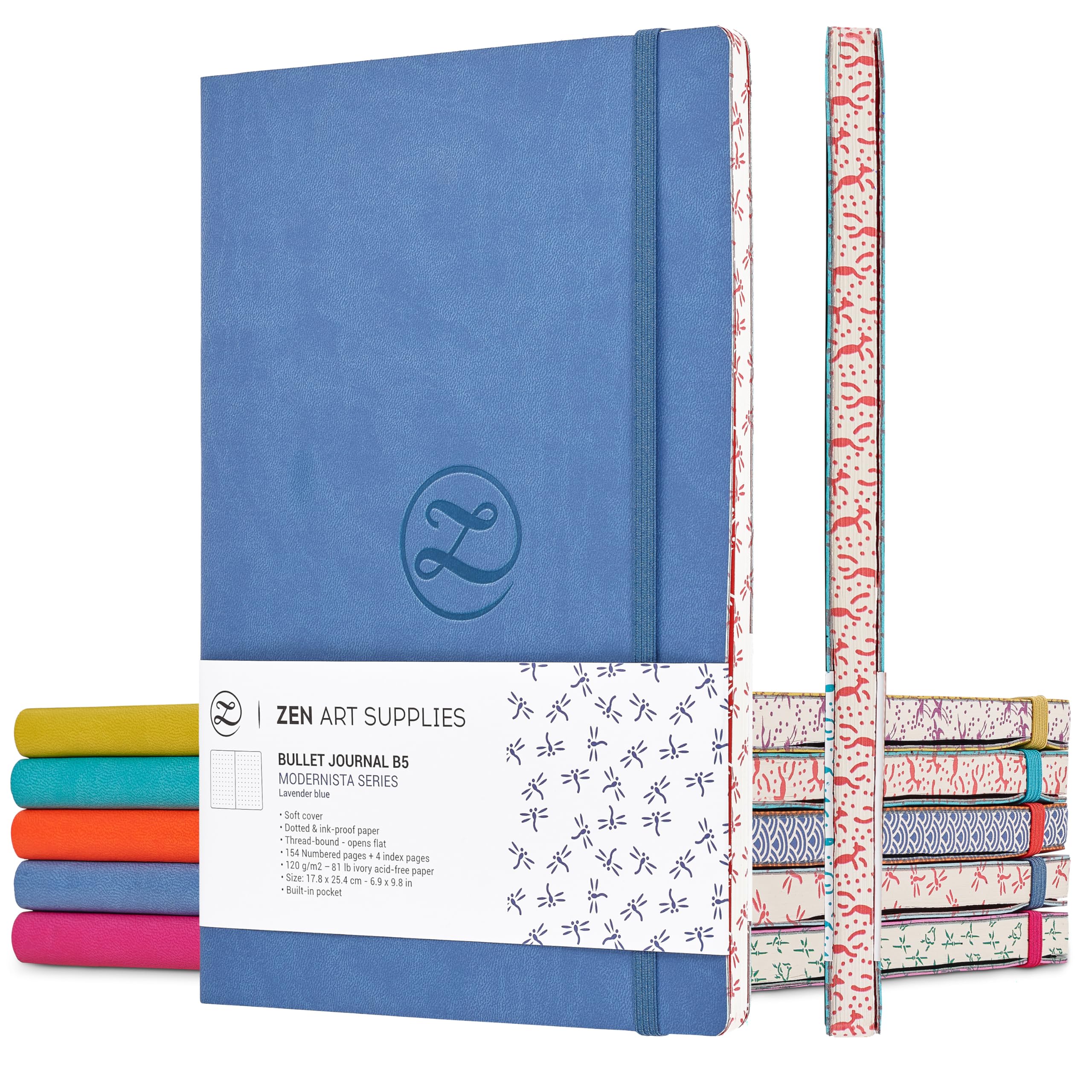 Large B5 Dotted Journal - Enjoy Bullet Journaling with a Soft Cover 7x10-inch, Non-Bleed Thick 120gsm Paper, Dot Journal in Blue, Japanese Edge Motif - Faux Leather Lay Flat Dot Grid Notebook