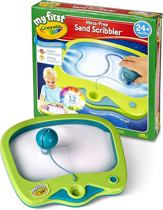 Amazon Com Crayola My First Mess Free Sand Scribbler Art Gift For Toddlers Preschool Kids 2 Up 12 Color Light Up Sand Drawing Pad With Tethered Kid Grip Stylus Portable No Mess Creativity Toys