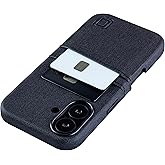 Dockem Card Case V2 for iPhone 16 with Camera Control Cutout, Built-in Metal Plate & 2 Card Holder Pockets: M2 Luxe Canvas-Style Synthetic Leather Wallet Case (Charcoal Black)