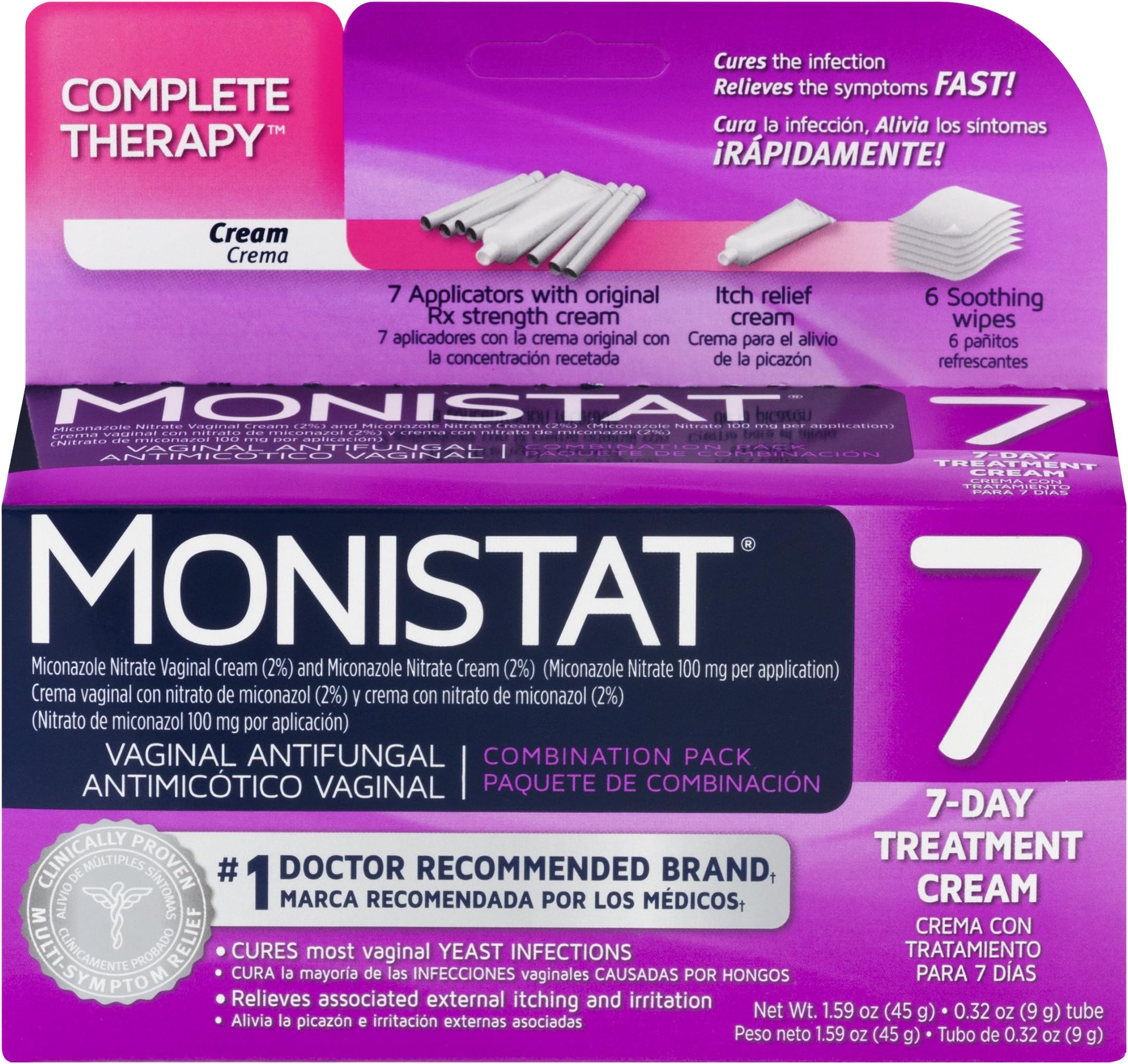 Monistat Combination 7-Day Cream with Disposable Applicators & External Cream Pack