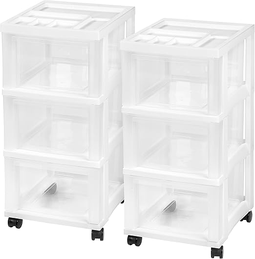 Amazon Com Iris 3 Drawer Storage Cart With Organizer Top White