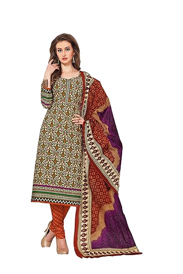 Womens Pure Cotton Printed Unstitched Dress Material (DSK526_Multicolor)