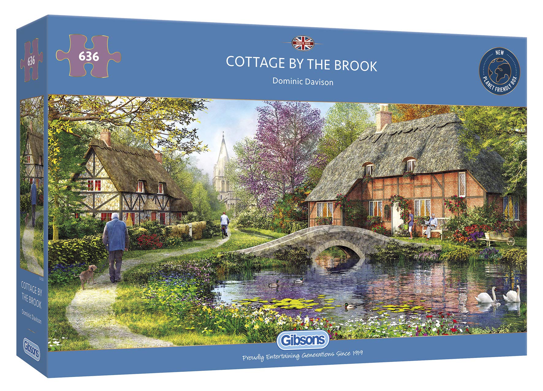 Gibsons Cottage by the Brook | 636 Piece Jigsaw Puzzle | Panoramic Countryside Puzzle | Sustainable Jigsaw Puzzle for Adults | Premium 100% Recycled Board | Great Gift for Adults