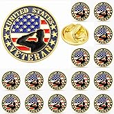 Tichso round enamel American veteran's pin USA Patriotic United States of America flag Veterans Day lapel pin Brooch pins patriotic for Clothes backpack hat Men women soldier Badge for Memorial Day Military Decorated souvenir gift bulk