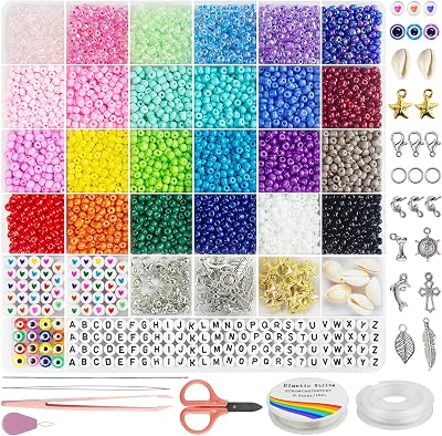 Dazhqp 4mm Glass Seed Beads Kit, 24 Colors for Jewelry Making
